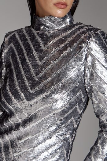 Sylvie Sequin Dress – Silver - Image 4