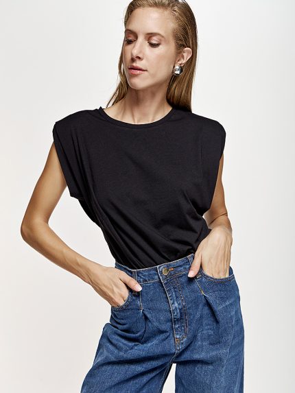 Padded Cotton T-shirt – Black