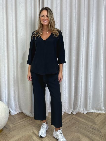 Cupro Blouse Set – Black