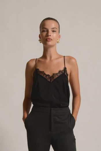 Lingerie Top with Lace – Black/Brown