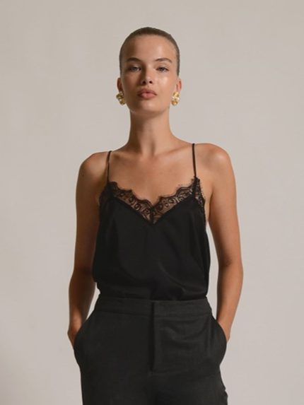 Lingerie Top with Lace – Black/Brown