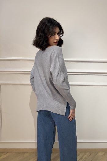 V-Neck Knit – Grey - Image 3