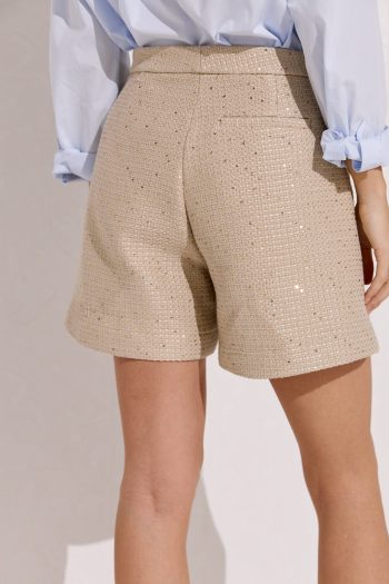 Sequined Tweed Shorts – Beige - Image 5