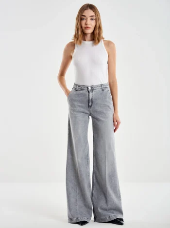 Elena Wide Leg Denim – Grey