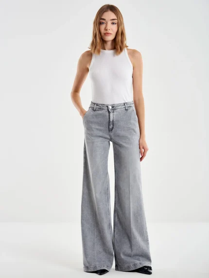 Elena Wide Leg Denim – Grey