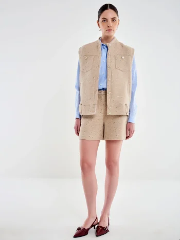 Sequined Tweed Vest – Beige - Image 2
