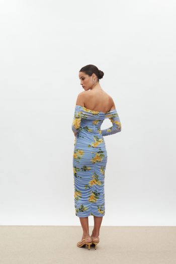 Louise Off Shoulder Dress – Indigo/Yellow Floral - Image 7