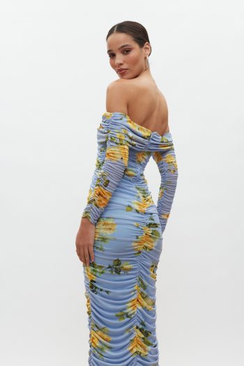 Louise Off Shoulder Dress – Indigo/Yellow Floral - Image 5