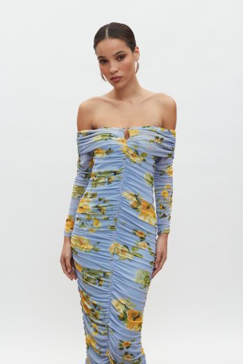 Louise Off Shoulder Dress – Indigo/Yellow Floral - Image 4