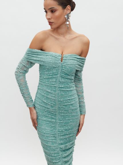 Louise Off Shoulder Lace Dress – Mint