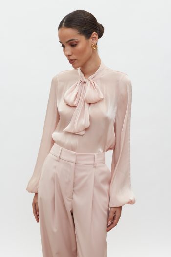 Adele Bow-Tie Shirt – Powder Pink
