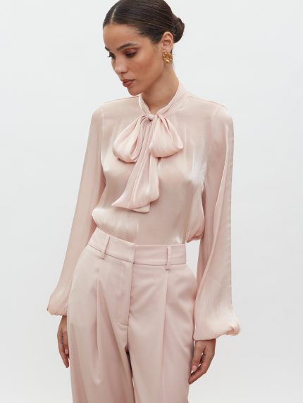 Adele Bow-Tie Shirt – Powder Pink