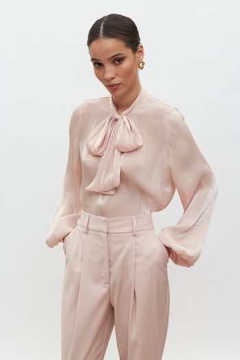 Adele Bow-Tie Shirt – Powder Pink - Image 2