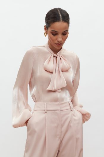 Adele Bow-Tie Shirt – Powder Pink - Image 3
