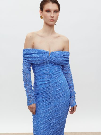 Louise Off Shoulder Lace Dress – Indigo