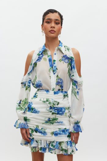 Angie Mini Skirt – White/Blue Floral - Image 2