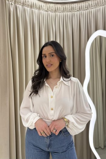 Cropped Padded Shirt – White - Image 2