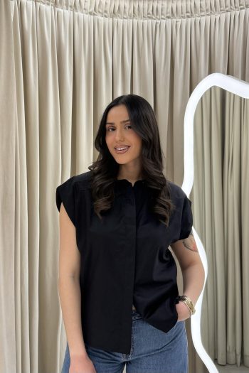 Padded Cotton Shirt – Black - Image 2