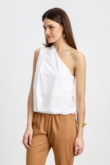 One Shoulder Cotton Top – White