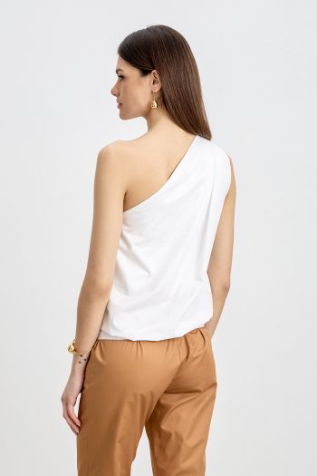 One Shoulder Cotton Top – White - Image 3