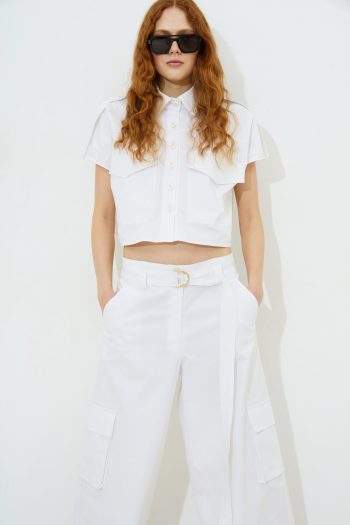 Dixie Trench Crop Shirt – White/Black - Image 2
