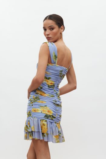 Layla Mini Dress – Indigo/Yellow Floral - Image 3