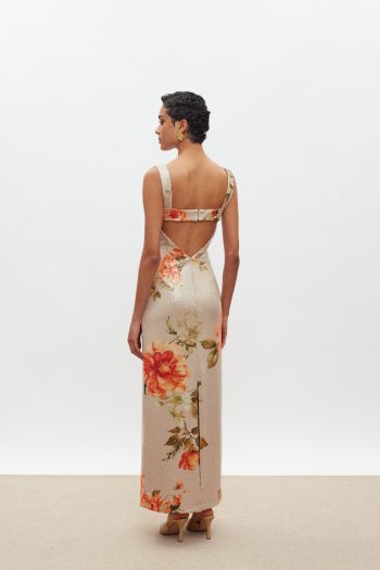 Kali Sequin Dress – Beige/Orange Floral - Image 4