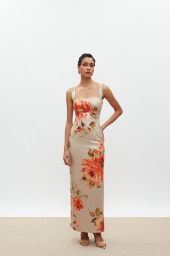 Kali Sequin Dress – Beige/Orange Floral
