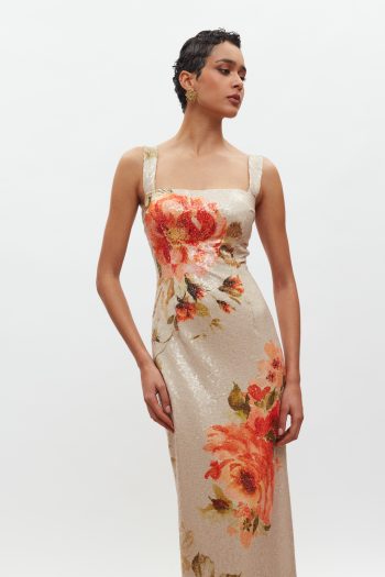 Kali Sequin Dress – Beige/Orange Floral - Image 2