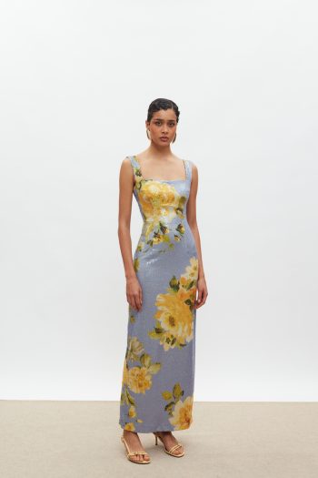 Kali Sequin Dress – Indigo/Yellow Floral