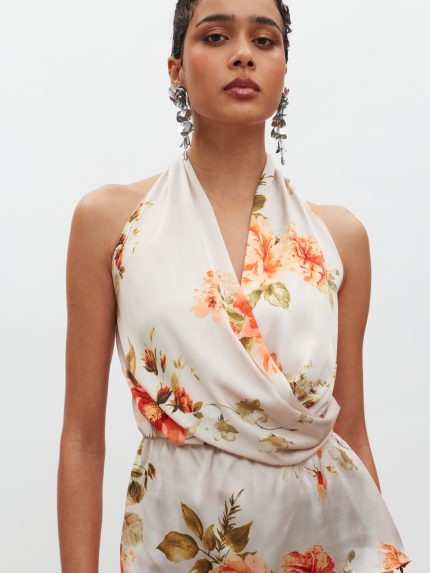 Alkyoni Top – Beige/Orange Floral