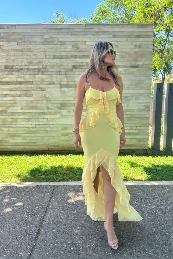 Lilith Ruffled Dress – Yellow/White - Image 3