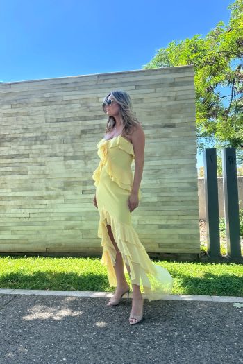 Lilith Ruffled Dress – Yellow/White - Image 5