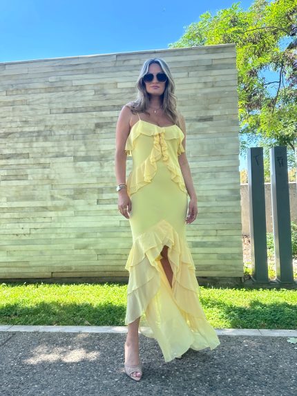 Lilith Ruffled Dress – Yellow/White