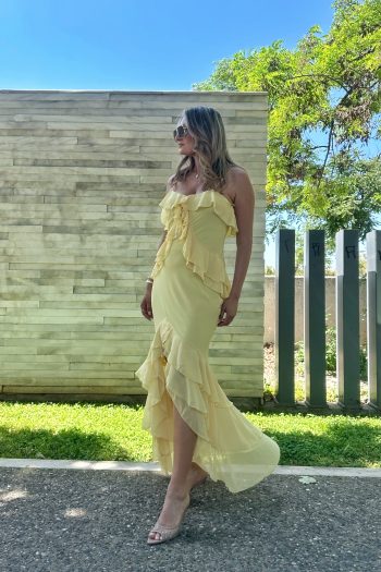 Lilith Ruffled Dress – Yellow/White - Image 7