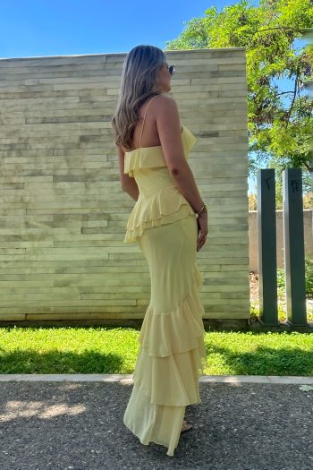 Lilith Ruffled Dress – Yellow/White - Image 6