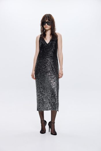 Serin Sequin Midi Dress – Black