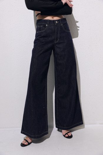 Celia Wide Leg Glitter Denim – Dark Blue - Image 2