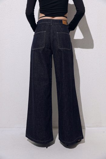 Celia Wide Leg Glitter Denim – Dark Blue - Image 4