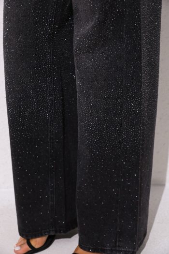Flora Wide Leg Strass Denim – Black - Image 5