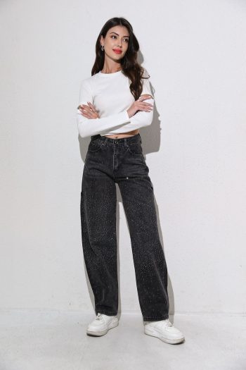 Mara Slouchy Strass Denim – Black - Image 2