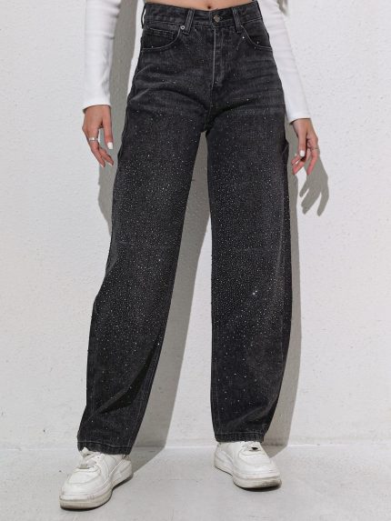 Mara Slouchy Strass Denim – Black