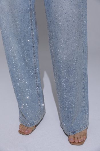 Mina Wide Leg Strass Denim – Light Blue - Image 3