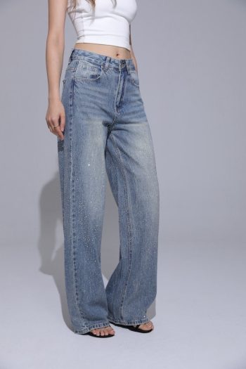 Mina Wide Leg Strass Denim – Light Blue - Image 2