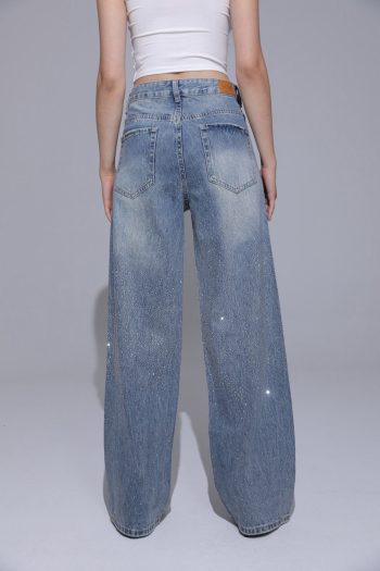 Mina Wide Leg Strass Denim – Light Blue - Image 4