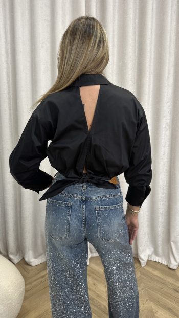 Cut Out Cropped Shirt – Black - Image 4