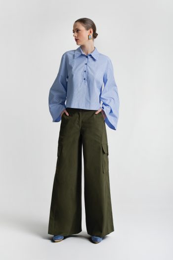 Nena Crop Cotton Shirt – Ciel - Image 2