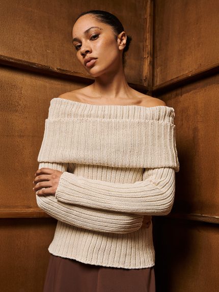 Milan Off Shoulder Knit – Beige