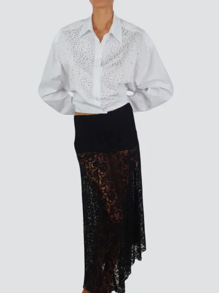 Lace Asymmetrical Skirt – Black