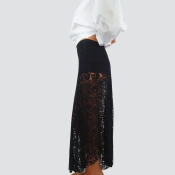 Lace Asymmetrical Skirt – Black - Image 2